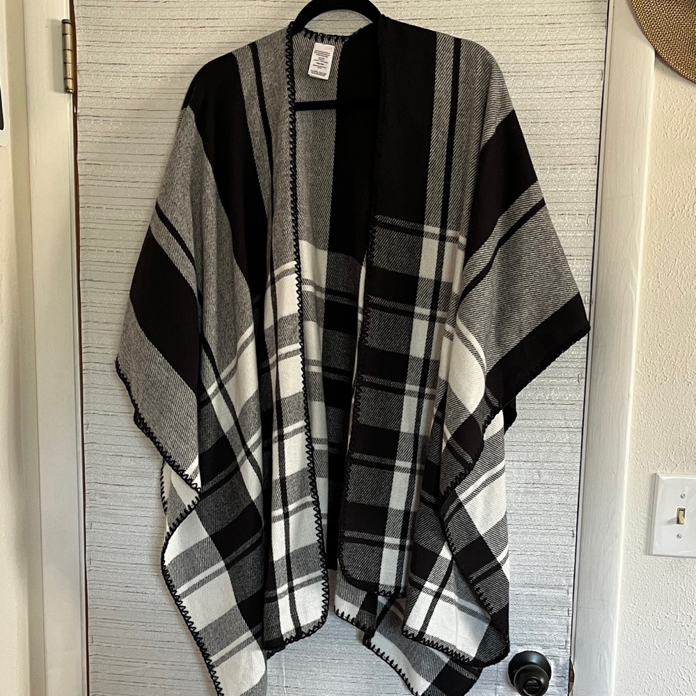 Black and White Plaid Poncho